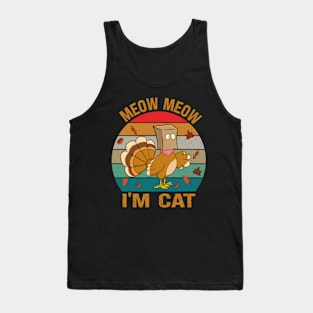 Thanksgiving Funny Turkey Fake Cat Retro Women Men Kids Tank Top